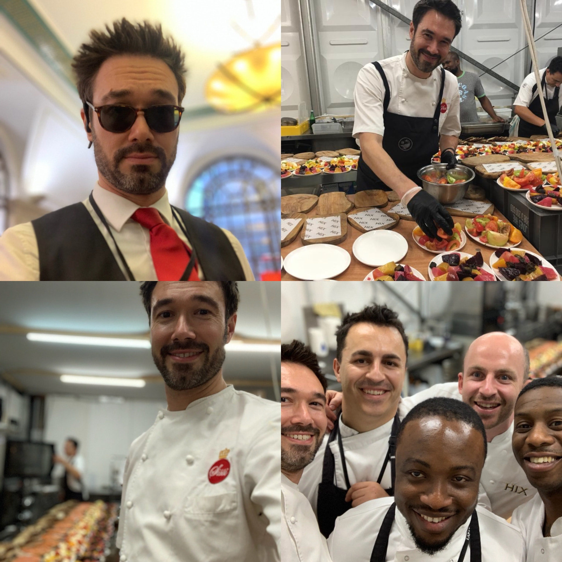 Gregory and his catering team at Sissi Fabulous Food, with plated food.