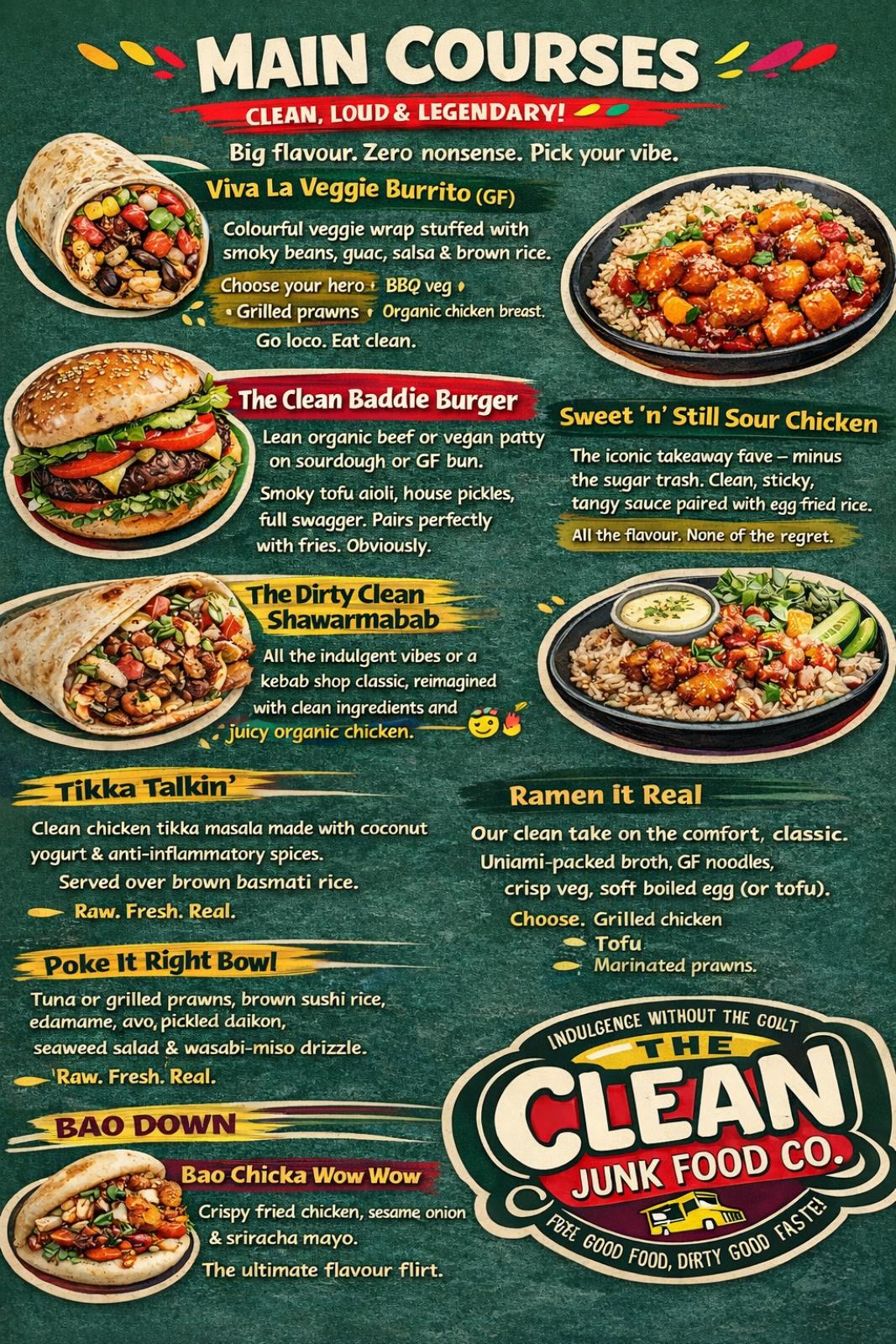 Clean Junk Food Co. menu page 1